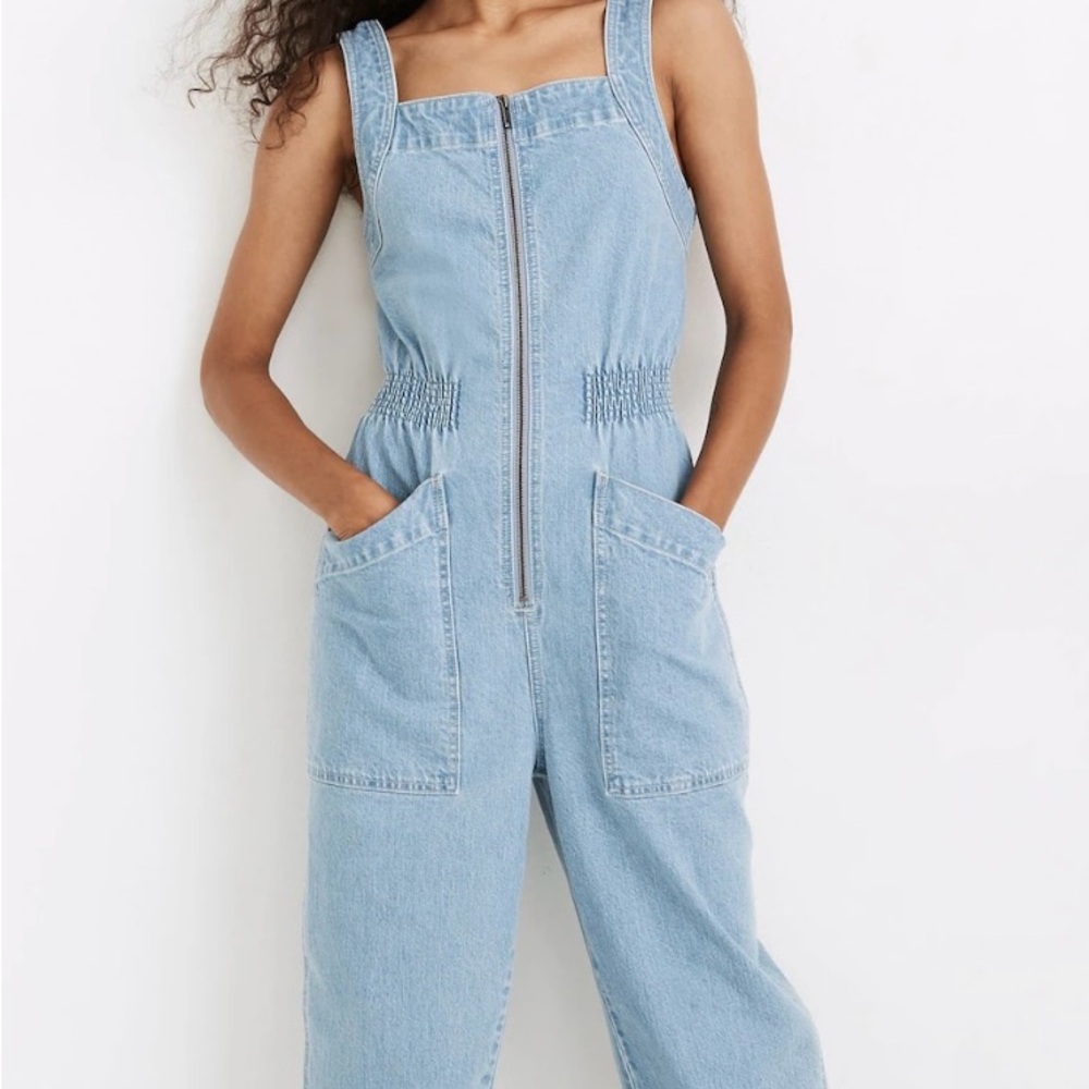 Madewell Women's denim zip smock waist jumpsuit/baisley wash/darker than stock